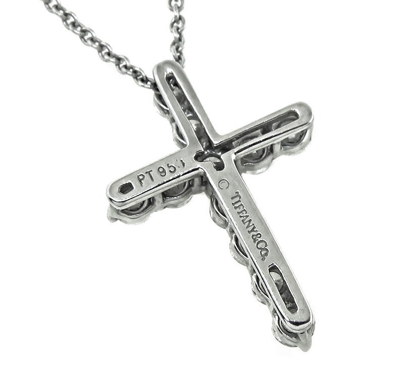 Estate Tiffany & Co 0.55ct Diamond Cross Pendant Necklace