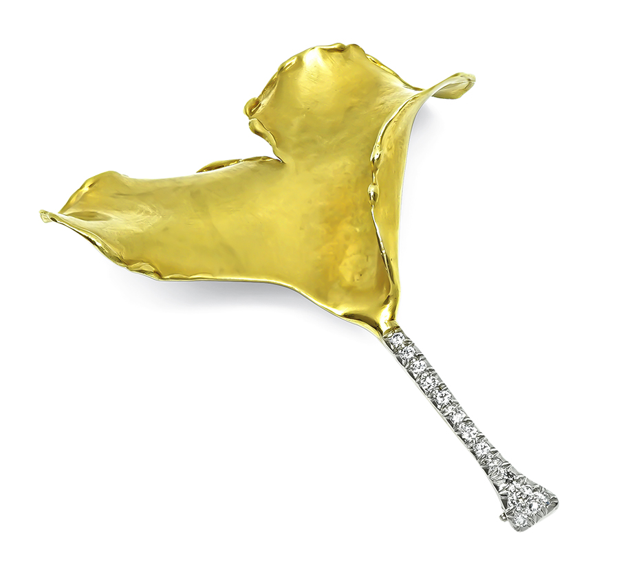 Estate Tiffany & Co Diamond Gold and Platinum Flower Pin