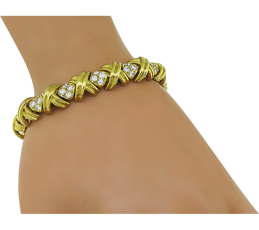 Estate Tiffany & Co 1.50ct Diamond Gold Bracelet