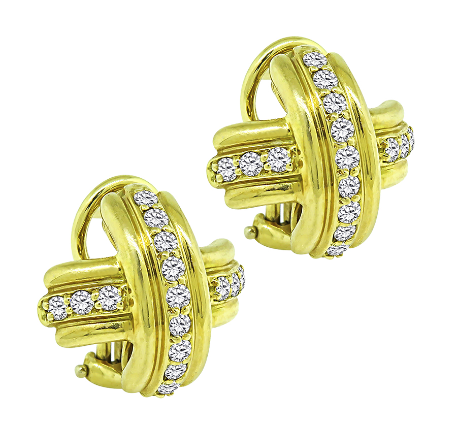 Estate Tiffany & Co 0.90ct Diamond Gold Earrings