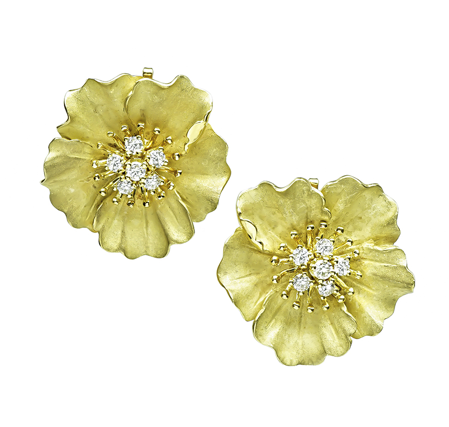 Estate Tiffany & Co 0.60ct Diamond Flower Earrings