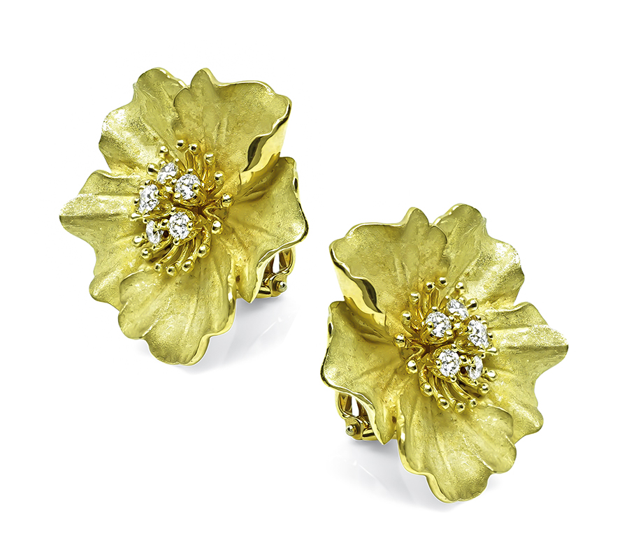 Estate Tiffany & Co 0.60ct Diamond Flower Earrings