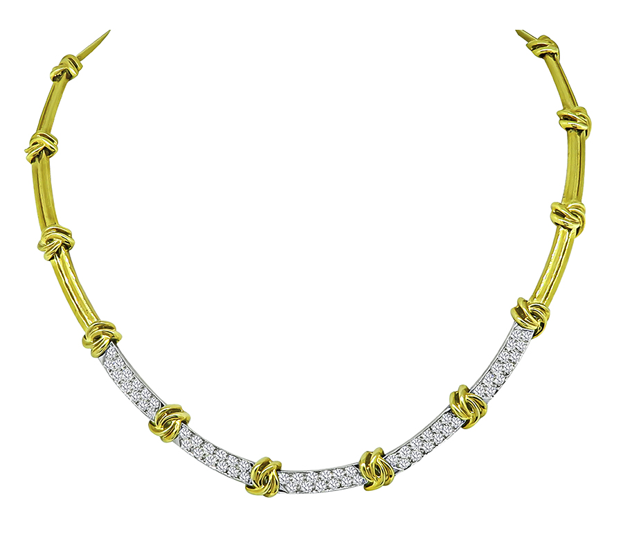 Estate Tiffany & Co 3.00ct Diamond Two Tone Gold Necklace