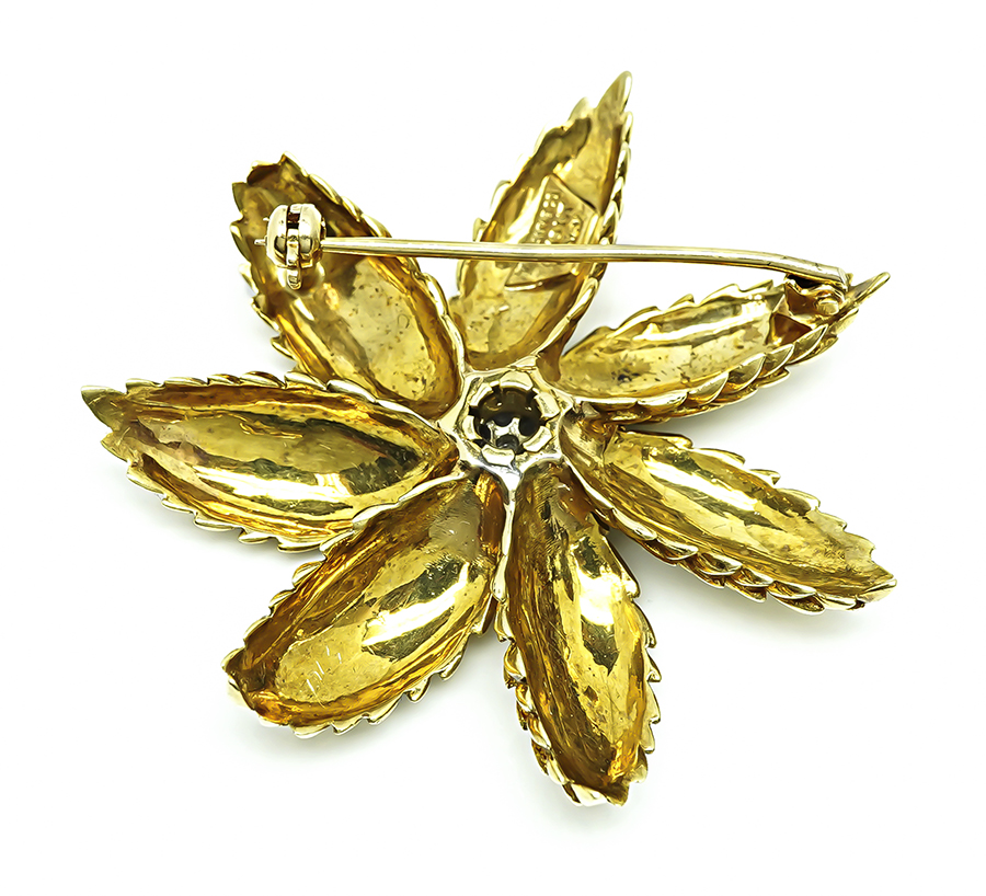 Estate Tiffany & Co Sapphire and Diamond Gold Flower Pin