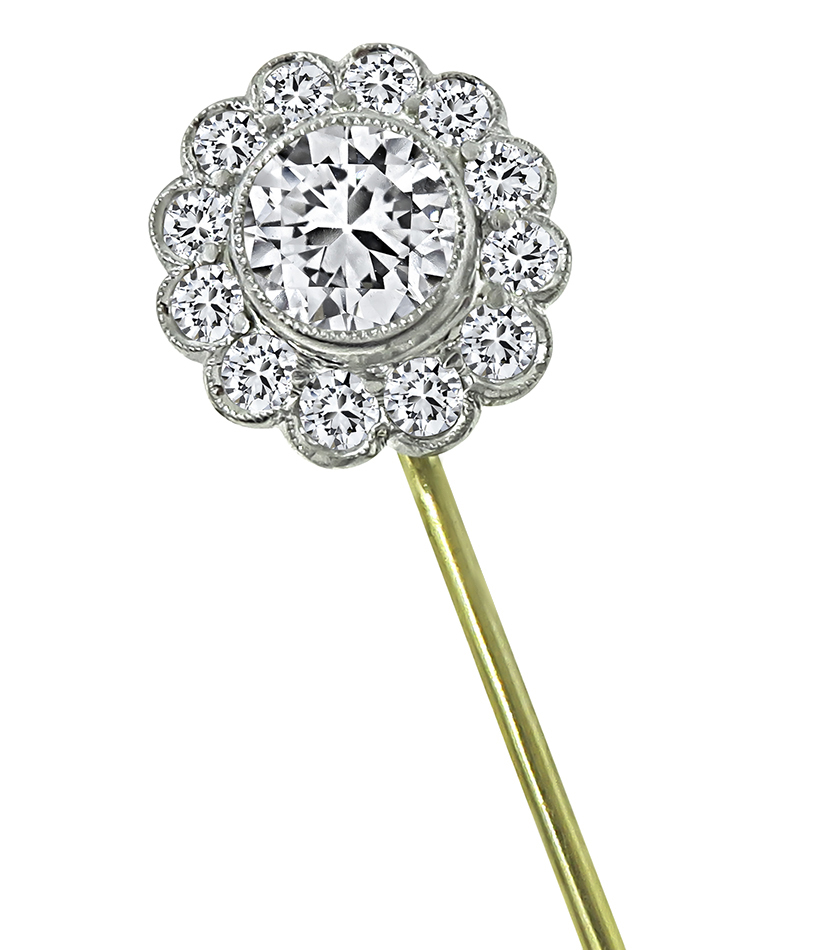 GIA Certified 0.72ct Center Diamond 1.20ct Side Diamond Stick Pin