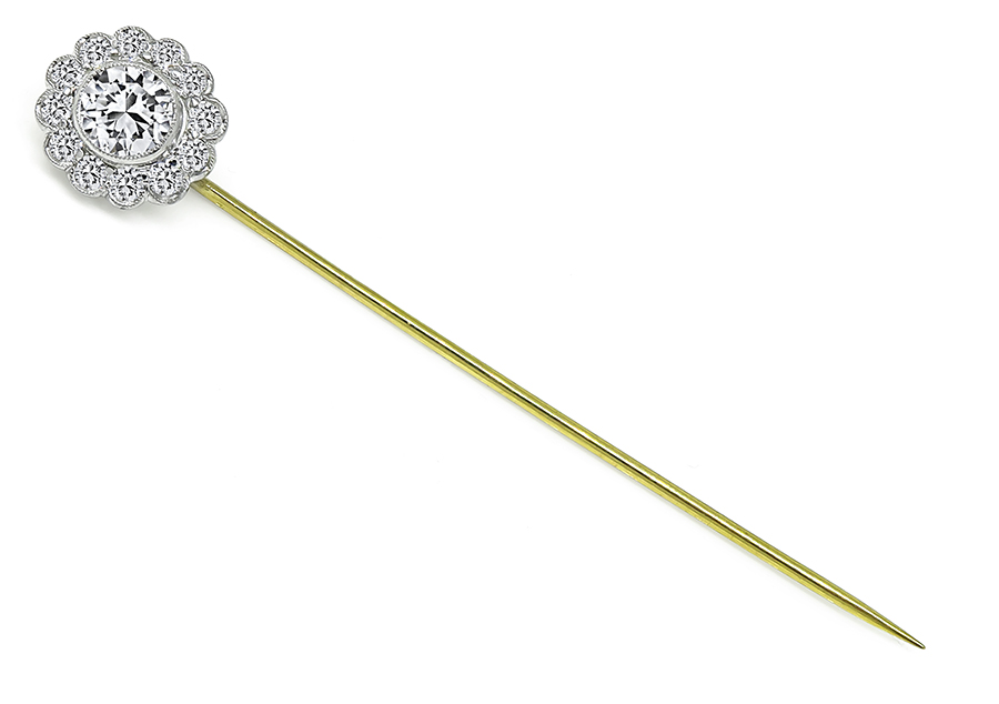 GIA Certified 0.72ct Center Diamond 1.20ct Side Diamond Stick Pin