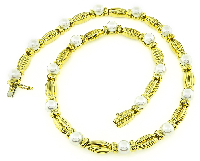 Estate Tiffany & Co Pearl Gold Necklace