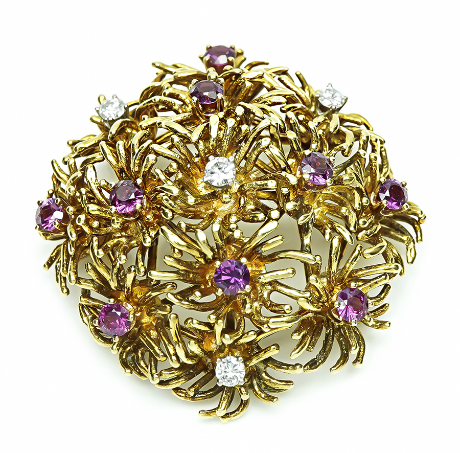 1970s Tiffany & Co 1.00ct Ruby 0.25ct Diamond Gold Pin