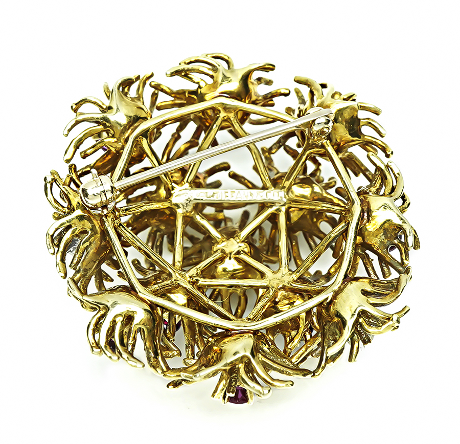 1970s Tiffany & Co 1.00ct Ruby 0.25ct Diamond Gold Pin