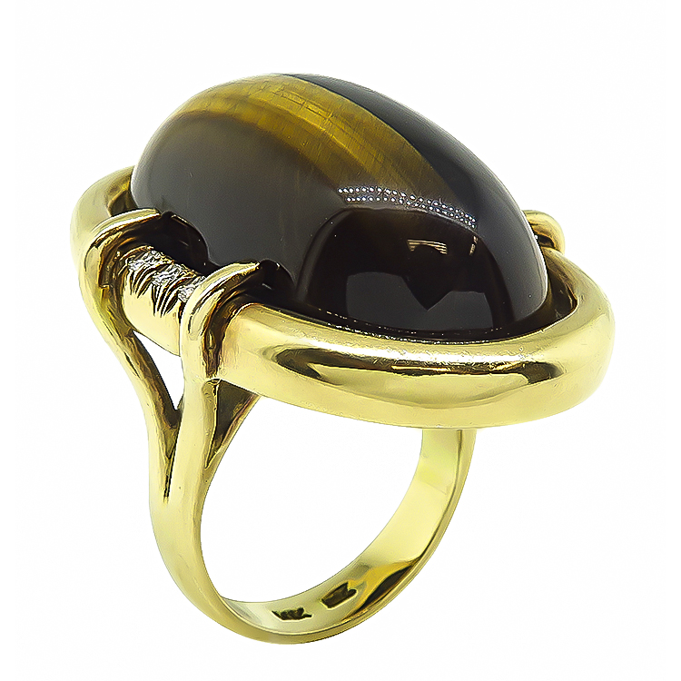 Vintage Tiger's Eye 0.20ct Diamond Gold Ring