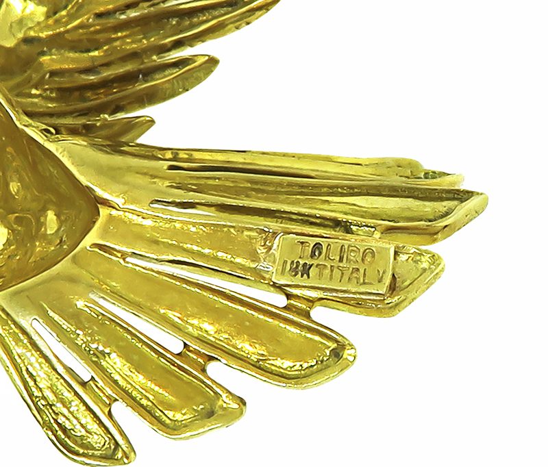 Vintage Toliro 1.50ct Diamond Enamel Gold Eagle Pin