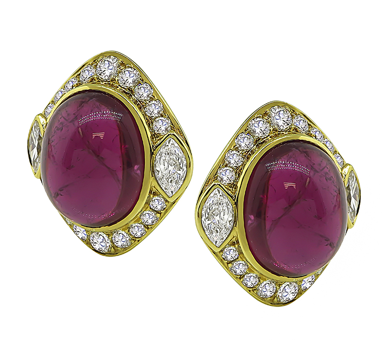 Estate 40.00ct Pink Tourmaline 2.90ct Diamond Gold Earrings
