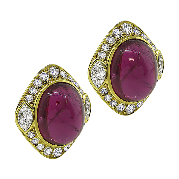 Estate 40.00ct Pink Tourmaline 2.90ct Diamond Gold Earrings
