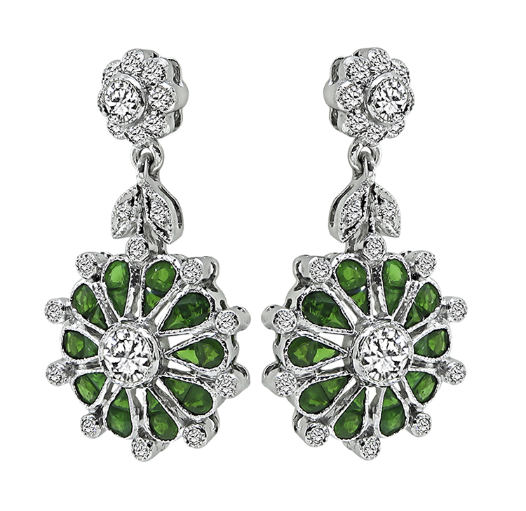 Estate 1.50ct Tsavorite 1.10ct Diamond Dangling Earrings