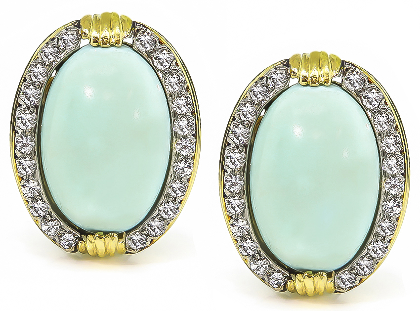 Vintage Hammerman Brothers Turquoise 2.00ct Diamond Earrings