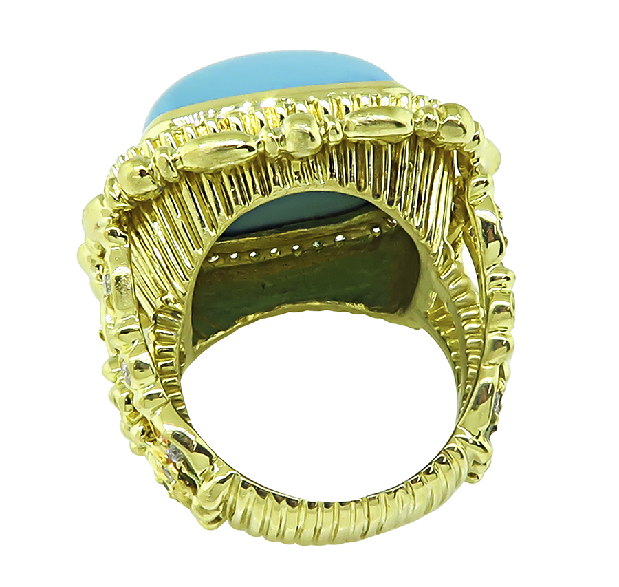 Estate Sleeping Beauty Turquoise 1.50ct Diamond Gold Ring