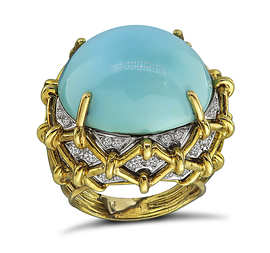 1960s Turquoise 1.75ct Diamond Cocktail Ring