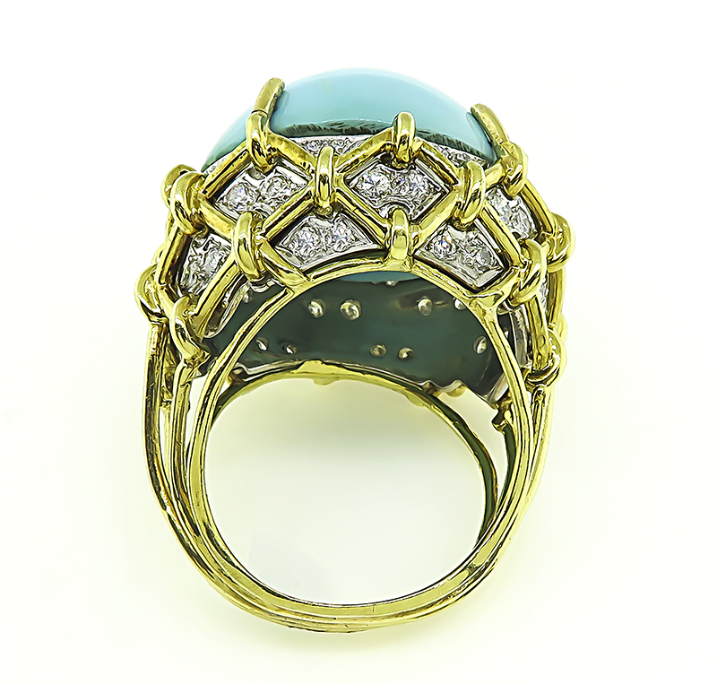 1960s Turquoise 1.75ct Diamond Cocktail Ring
