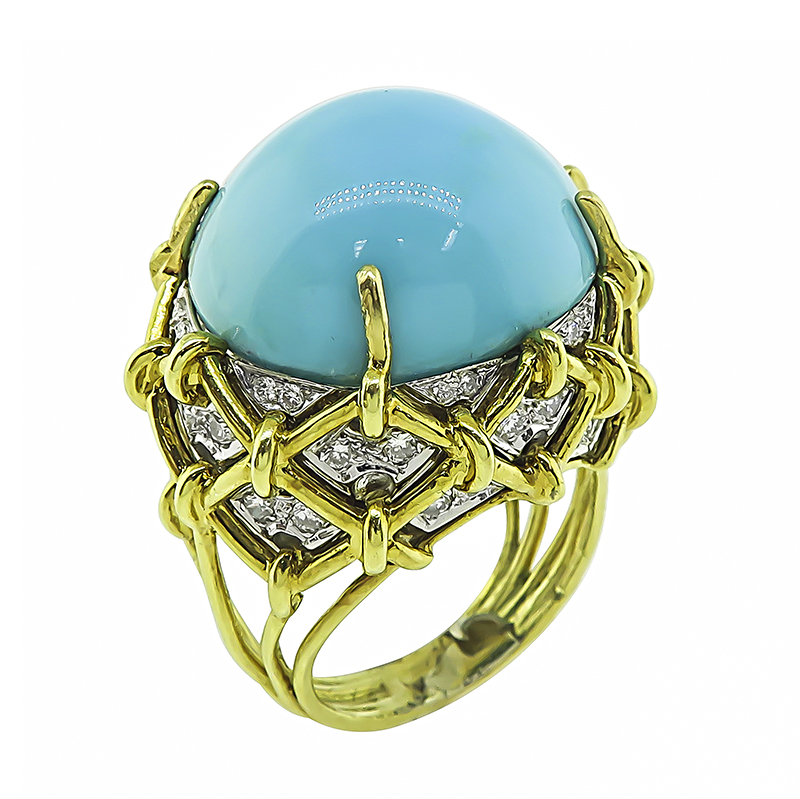 1960s Turquoise 1.75ct Diamond Cocktail Ring