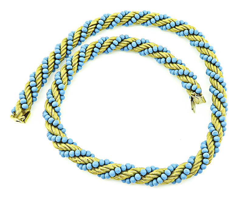 1960s Turquoise Gold Rope Necklace