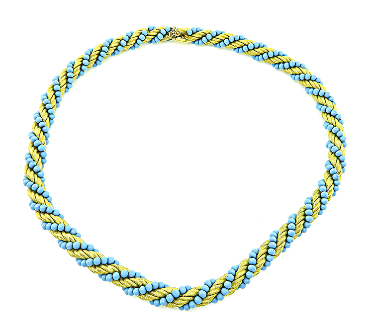 1960s Turquoise Gold Rope Necklace