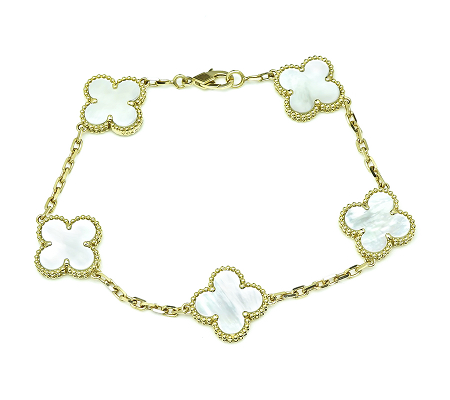 Estate  Mother of Pearl 5 Motifs Alhambra Style Bracelet