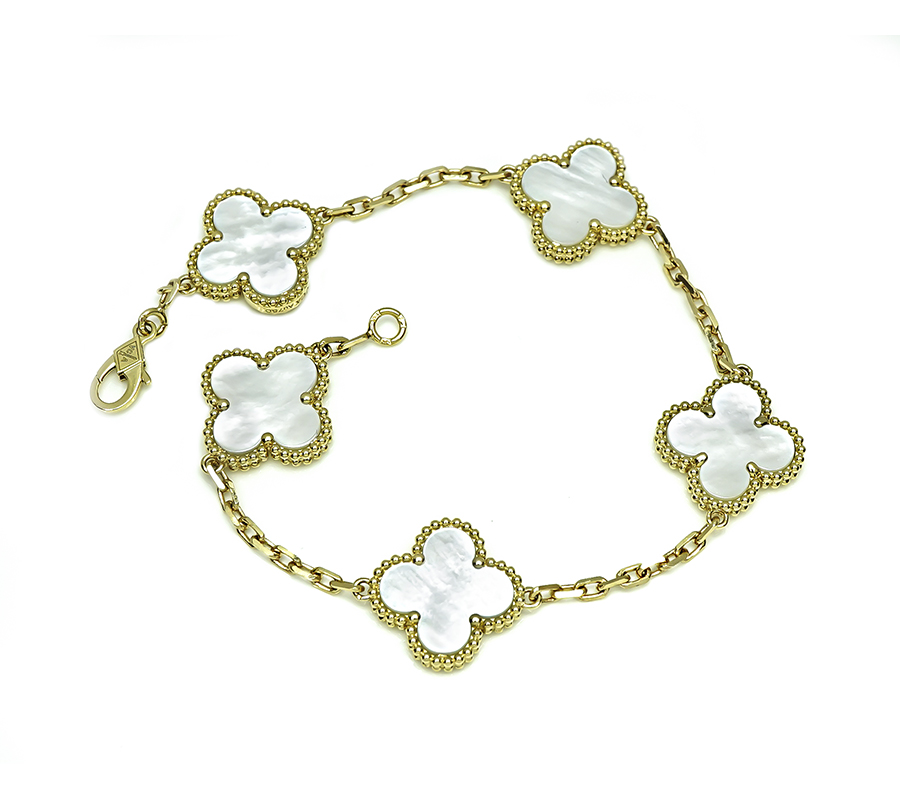 Estate  Mother of Pearl 5 Motifs Alhambra Style Bracelet