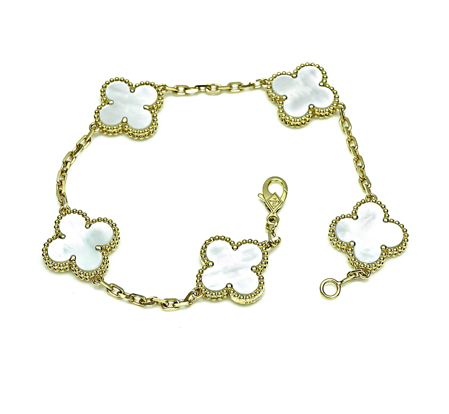 Estate  Mother of Pearl 5 Motifs Alhambra Style Bracelet