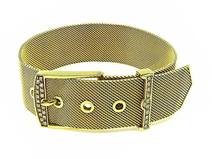 Estate Diamond Gold Belt Buckle Bracelet