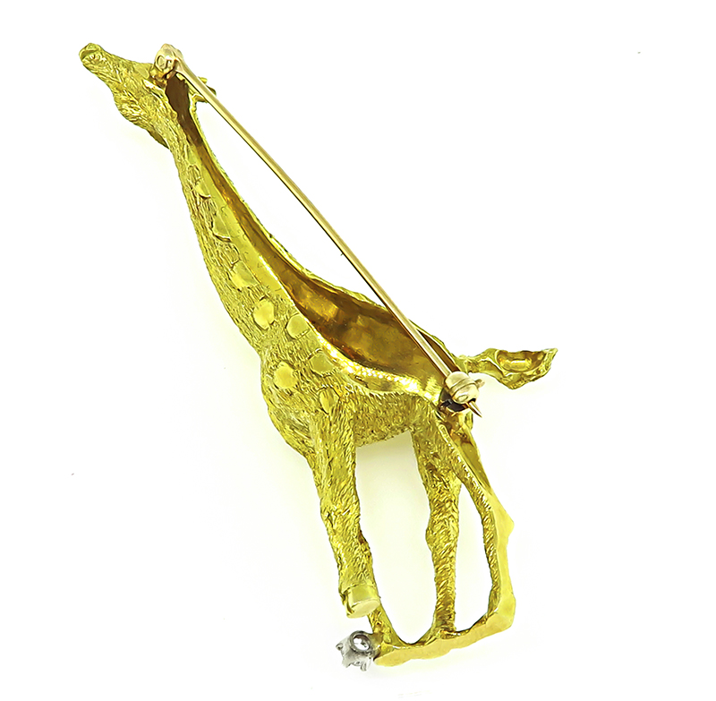 Estate Diamond Yellow Gold Giraffe Pin