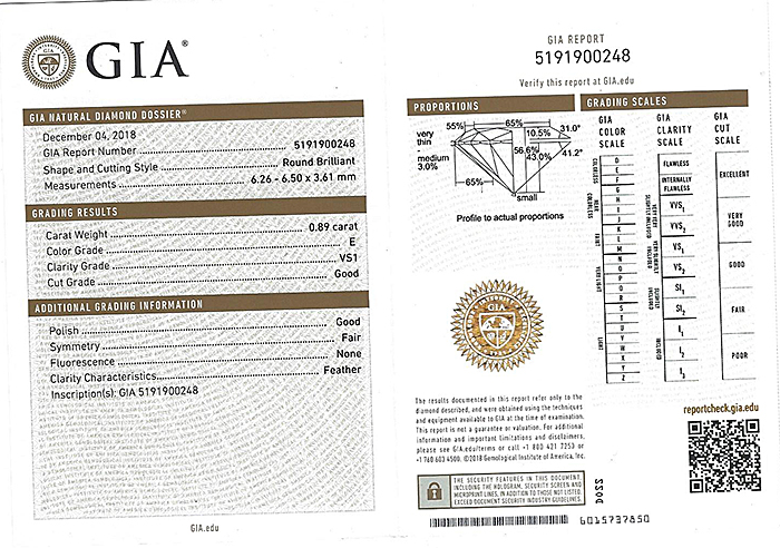 Estate GIA Certified 0.89ct Diamond Engagement Ring