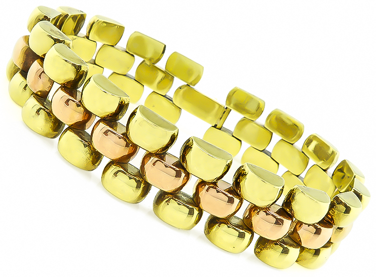 Vintage Two Tone Yellow and Pink Gold Retro Bracelet