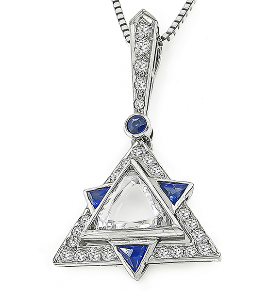 Estate 0.90ct Diamond Sapphire Star of David Pendant Necklace