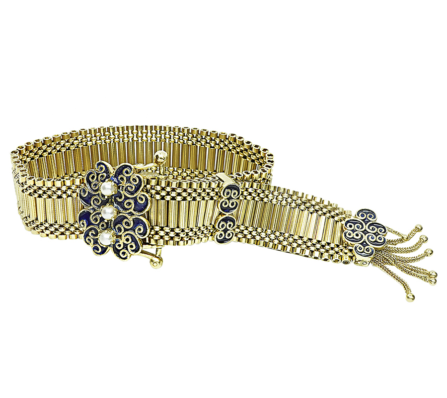 Victorian Enamel Pearl Gold Bracelet