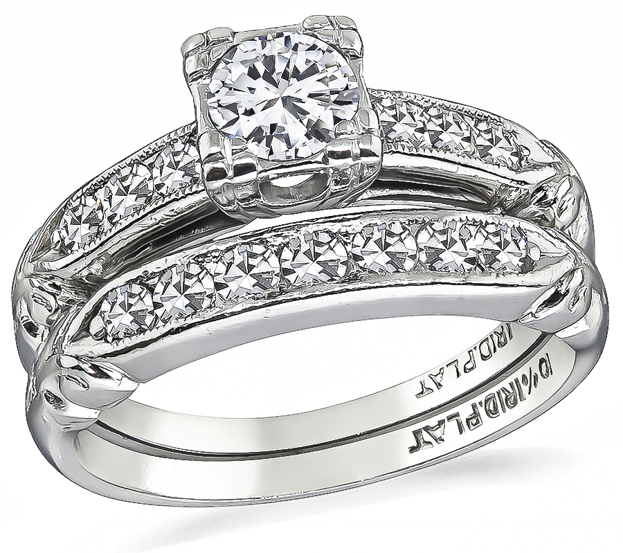 Diamond Platinum Engagement Ring and Wedding Band Set