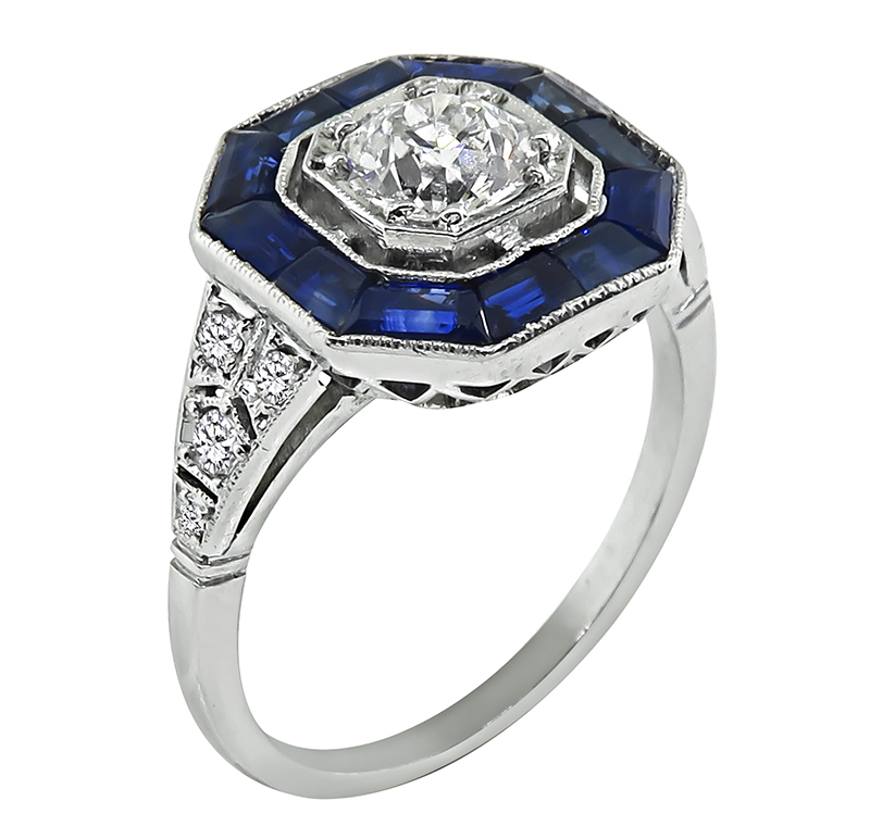 Vintage 0.60ct Diamond 1.00ct Sapphire Engagement Ring