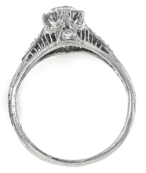 Edwardian European Cut Diamond Platinum Engagement Ring