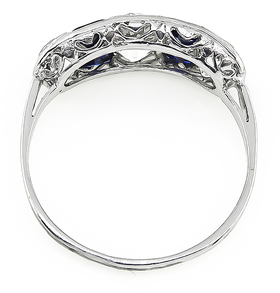 Vintage 0.95ct Center Diamond Sapphire Ring
