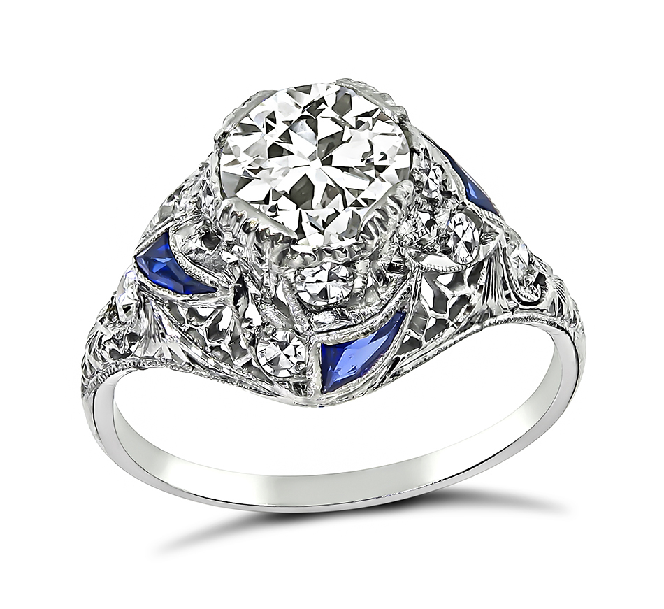 Art Deco 1.12ct Diamond Sapphire Engagement Ring