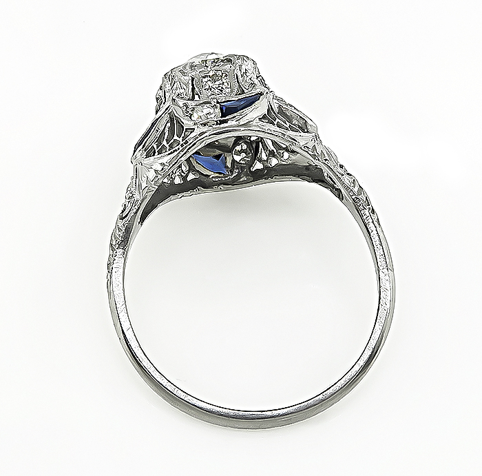 Art Deco 1.12ct Diamond Sapphire Engagement Ring