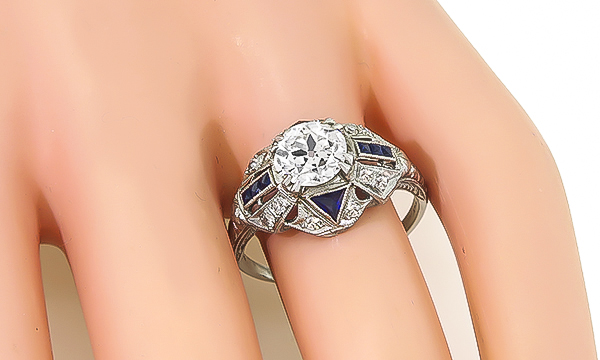 Art Deco 1.26ct Diamond Sapphire Engagement Ring