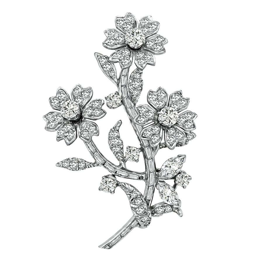 Vintage 1.50ct Diamond Flower Pin