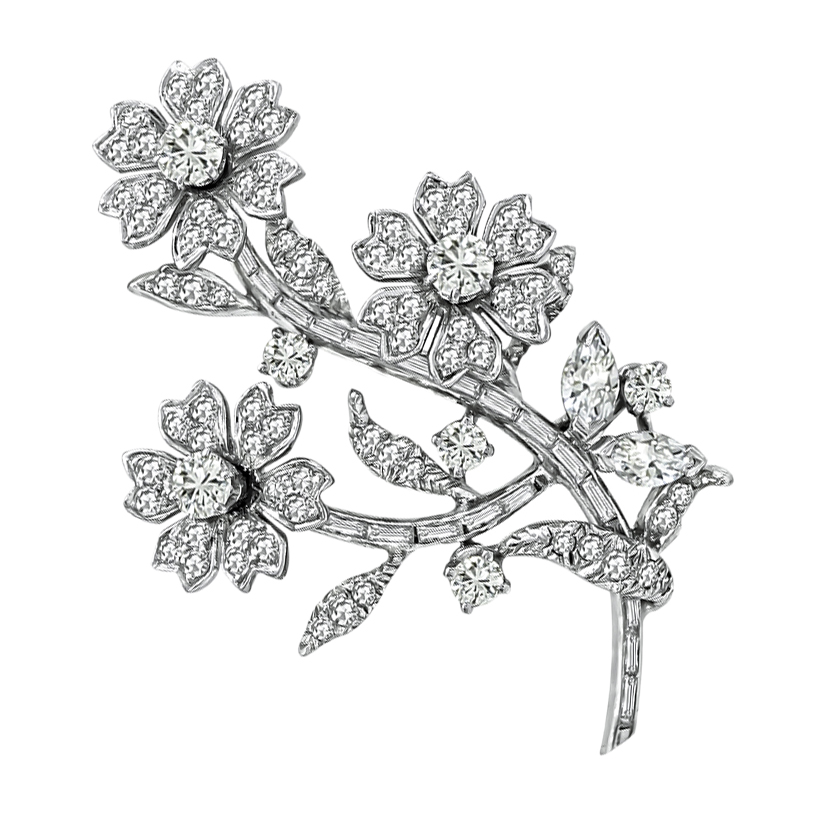 Vintage 1.50ct Diamond Flower Pin