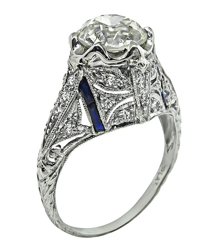 Art Deco 1.52ct Diamond Sapphire Engagement Ring