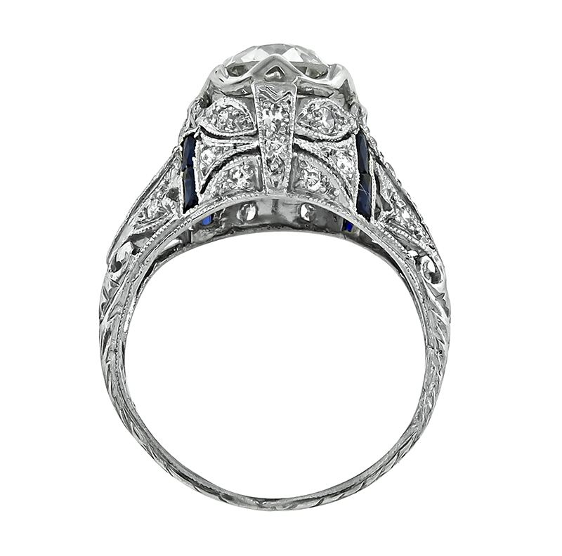 Art Deco 1.52ct Diamond Sapphire Engagement Ring