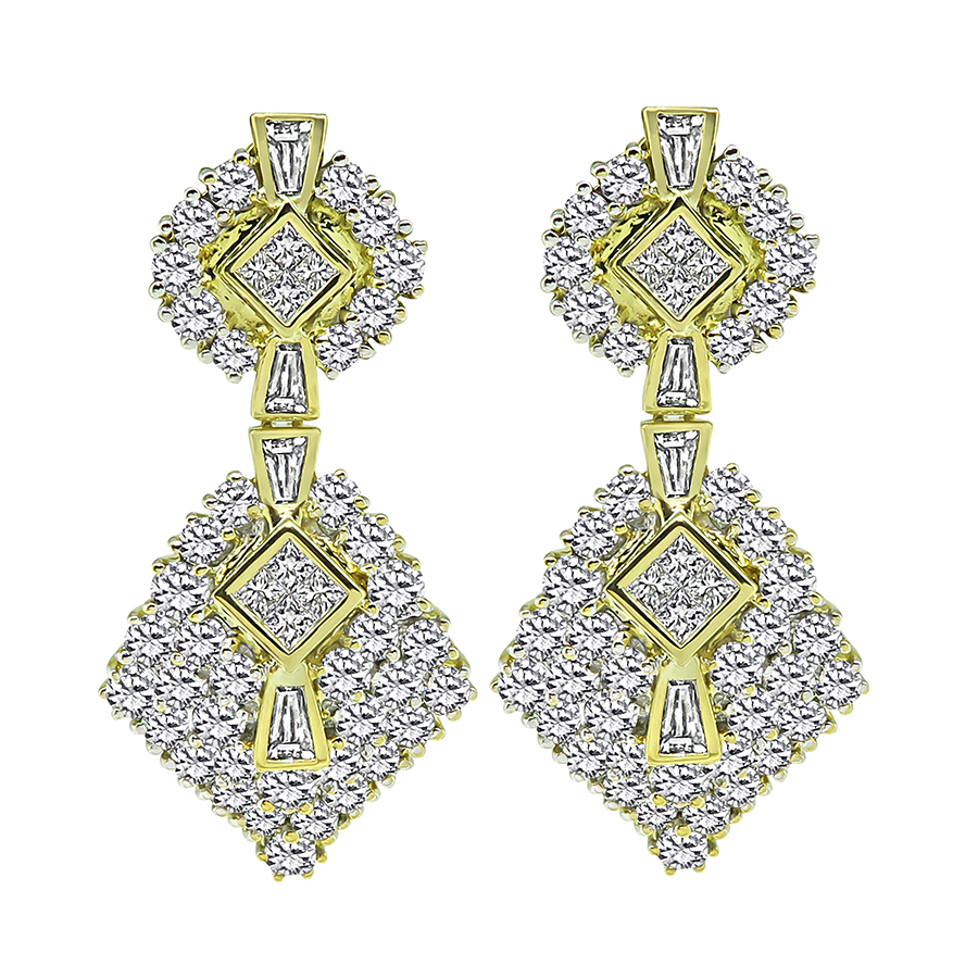 Vintage 10.00ct Diamond Gold Dangling Earrings