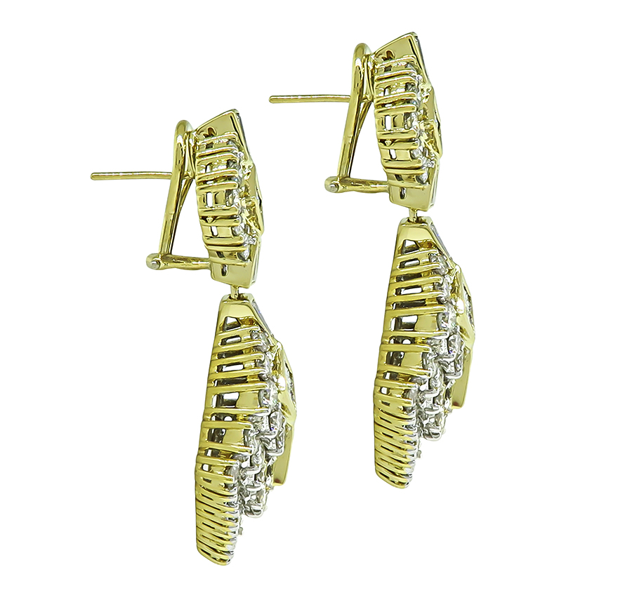 Vintage 10.00ct Diamond Gold Dangling Earrings