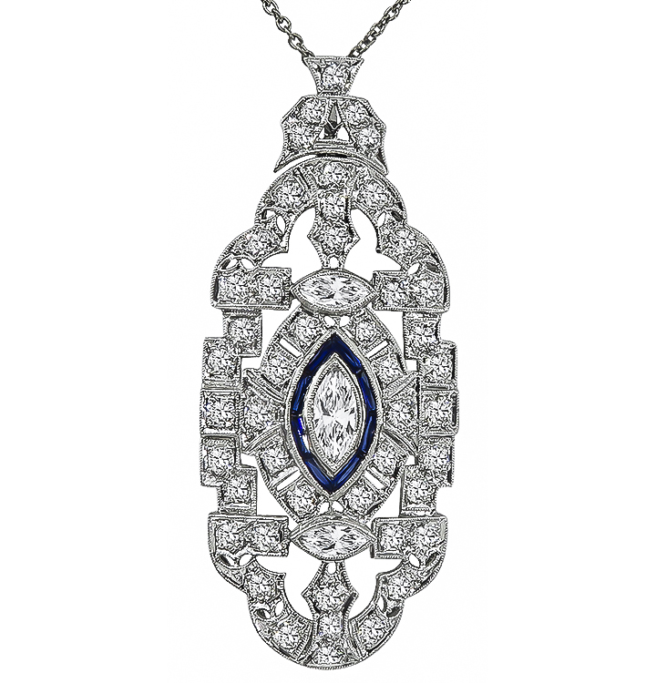 Art Deco 2.00ct Diamond Sapphire Pendant / Pin