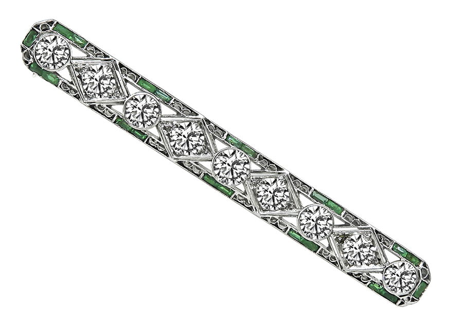 Art Deco 2.50ct Diamond Emerald Pin