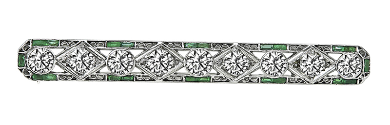 Art Deco 2.50ct Diamond Emerald Pin